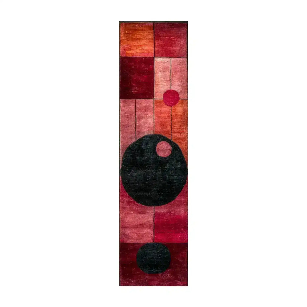 Vibrant Graphic Grid Hand Tufted Wool Runner Rug featuring bold geometric patterns in red and black tones. This contemporary area rug is perfect for adding a modern touch to hallways, offices, or kitchens. Ideal as a hallway runner rug or a striking addition to your rugs for office collection.