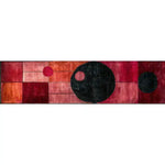 A contemporary Graphic Grid Hand Tufted Wool Runner Rug featuring bold geometric patterns in rich hues of red and black, perfect as an area rug for a hallway or office space.