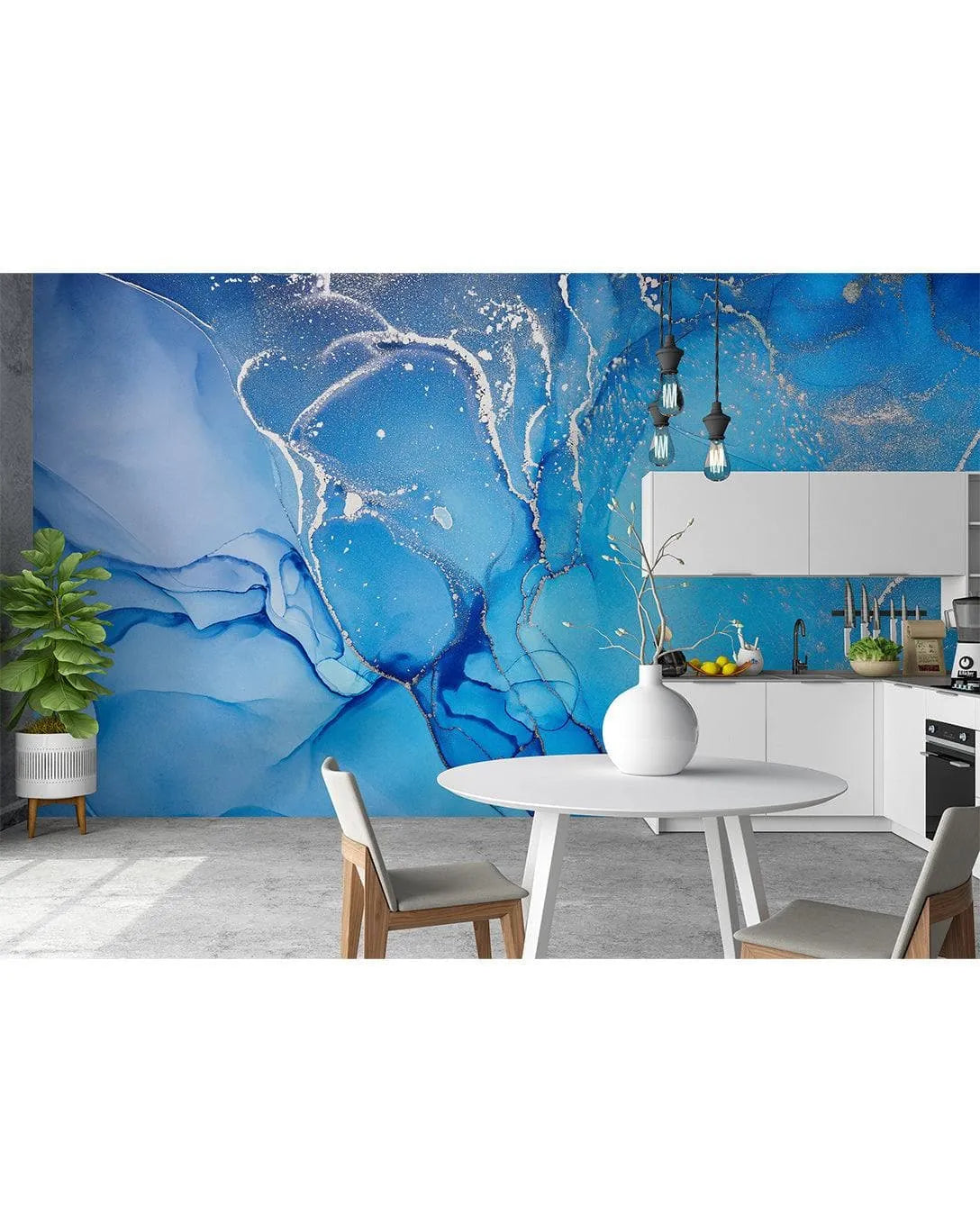 Blue Watercolor Paint Abstract Marble Wall Mural