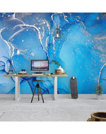 Blue Watercolor Paint Abstract Marble Wall Mural