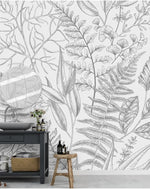 Gray Fern Botanical Wall Mural