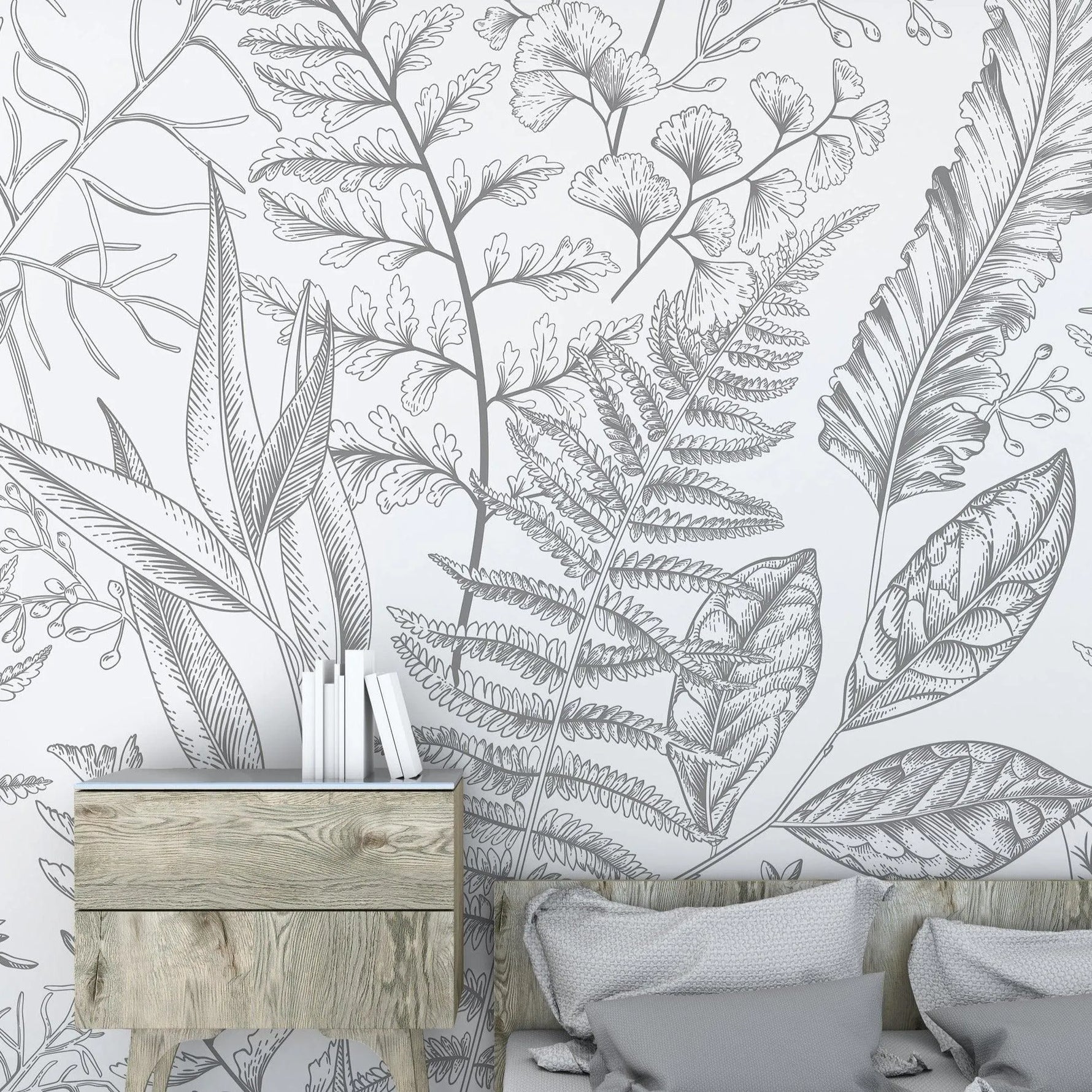 Gray Fern Botanical Wall Mural