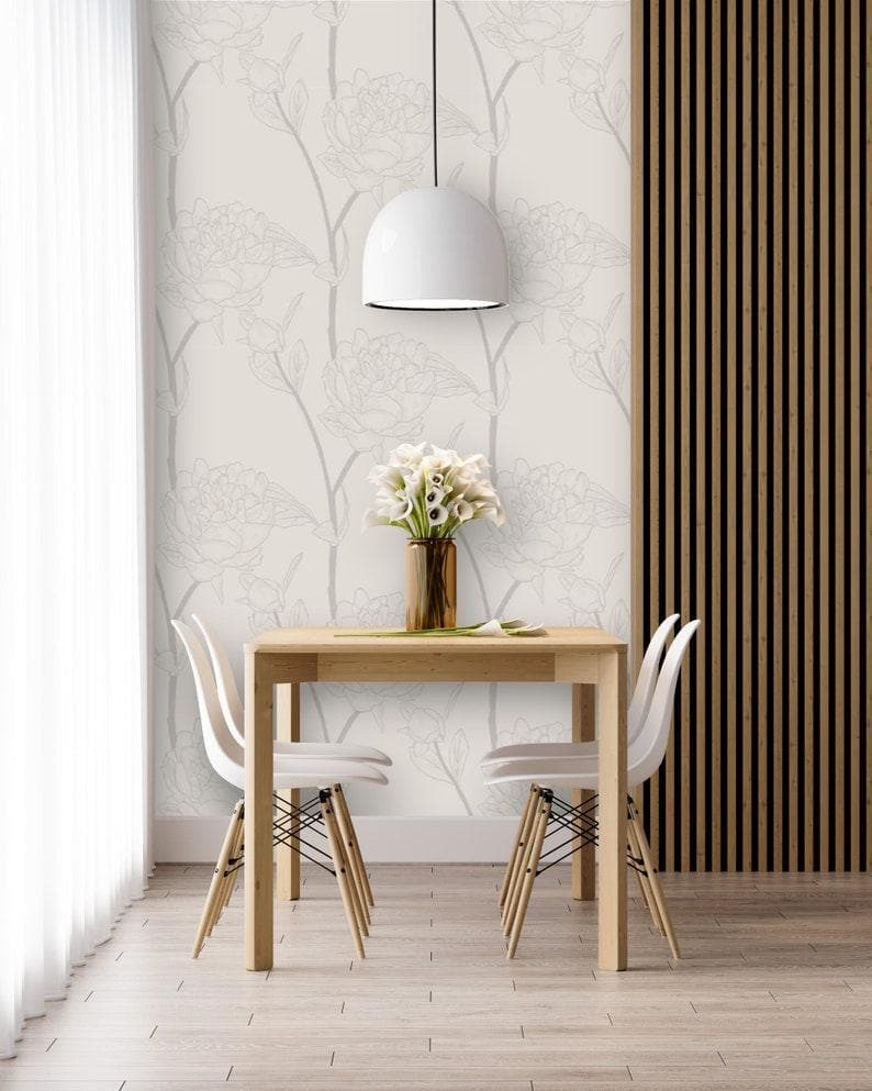 Gray Minimalist Delicate Flower Wallpaper 