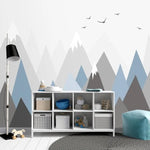 Gray and Blue Pointy Mountain Hills Nursery Wallpaper