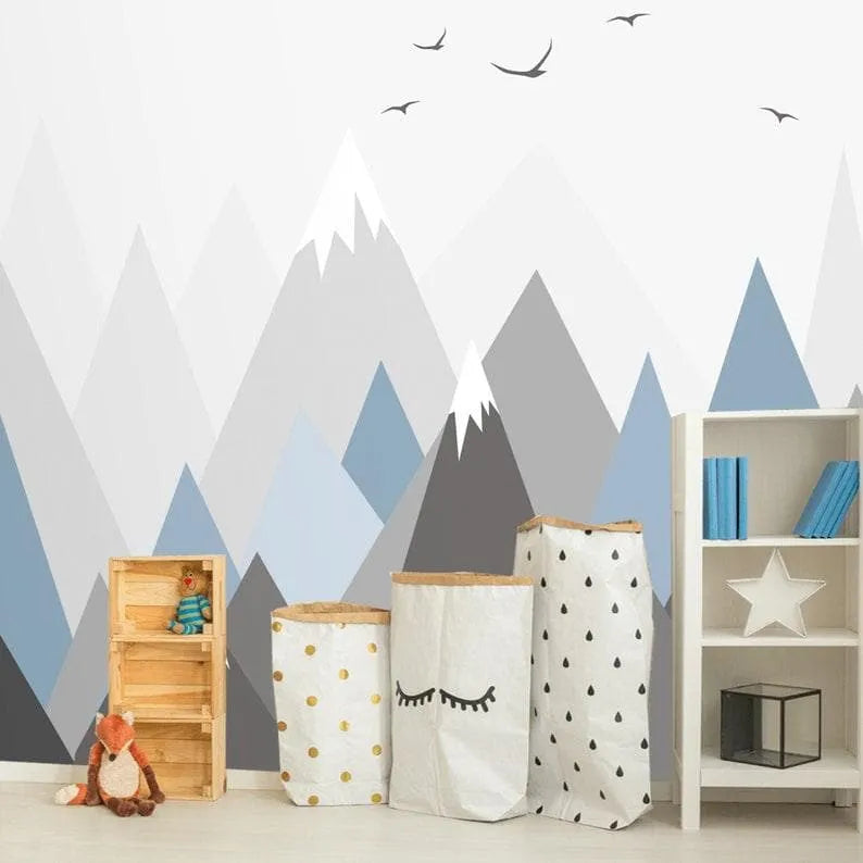 Gray and Blue Pointy Mountain Hills Nursery Wallpaper