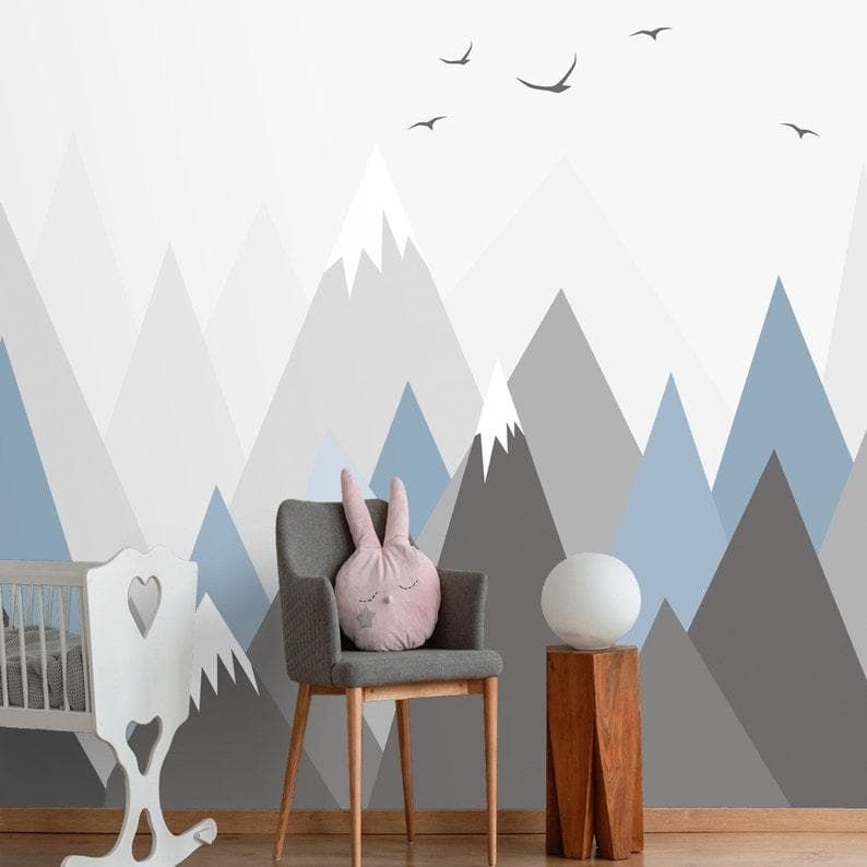 Gray and Blue Pointy Mountain Hills Nursery Wallpaper Gray and Blue Pointy Mountain Hills Nursery Wallpaper 