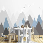 Gray and Blue Pointy Mountain Hills Nursery Wallpaper