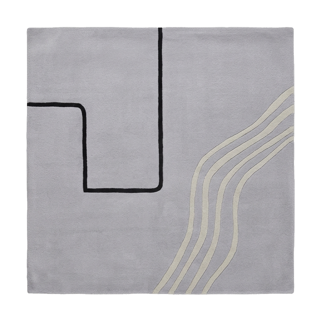 Gray Minimalist Flow Square Hand Tufted Rug