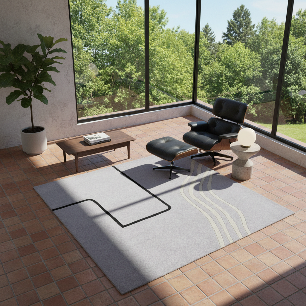 Gray Minimalist Flow Square Hand Tufted Rug