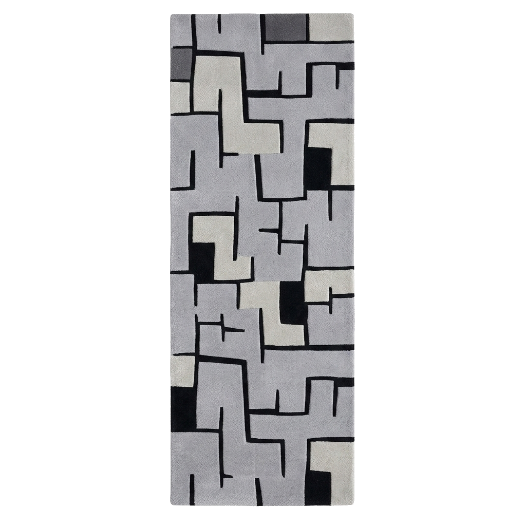 Gray Mosaic Grid Hand Tufted Runner Rug