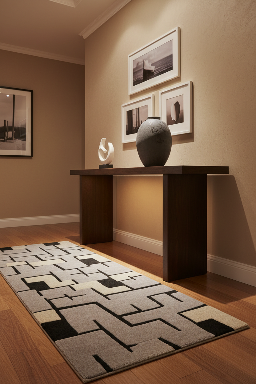 Gray Mosaic Grid Hand Tufted Runner Rug