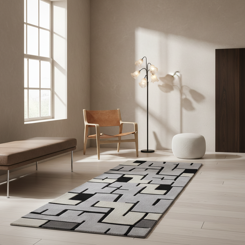 Gray Mosaic Grid Hand Tufted Runner Rug
