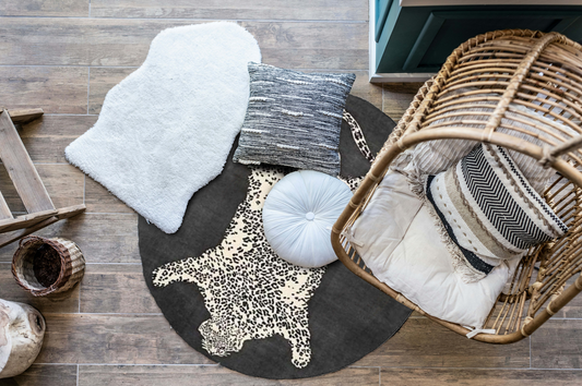 Gray 3D Printed Wild Cat Round Rug 5'2"