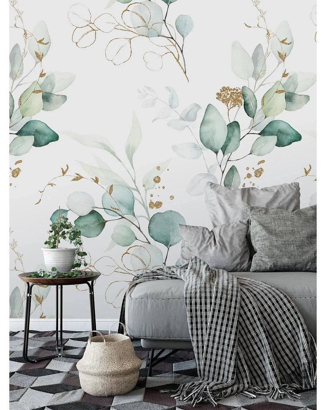 Green Eucalyptus Leaves and Branches Watercolor Botanical Wallpaper