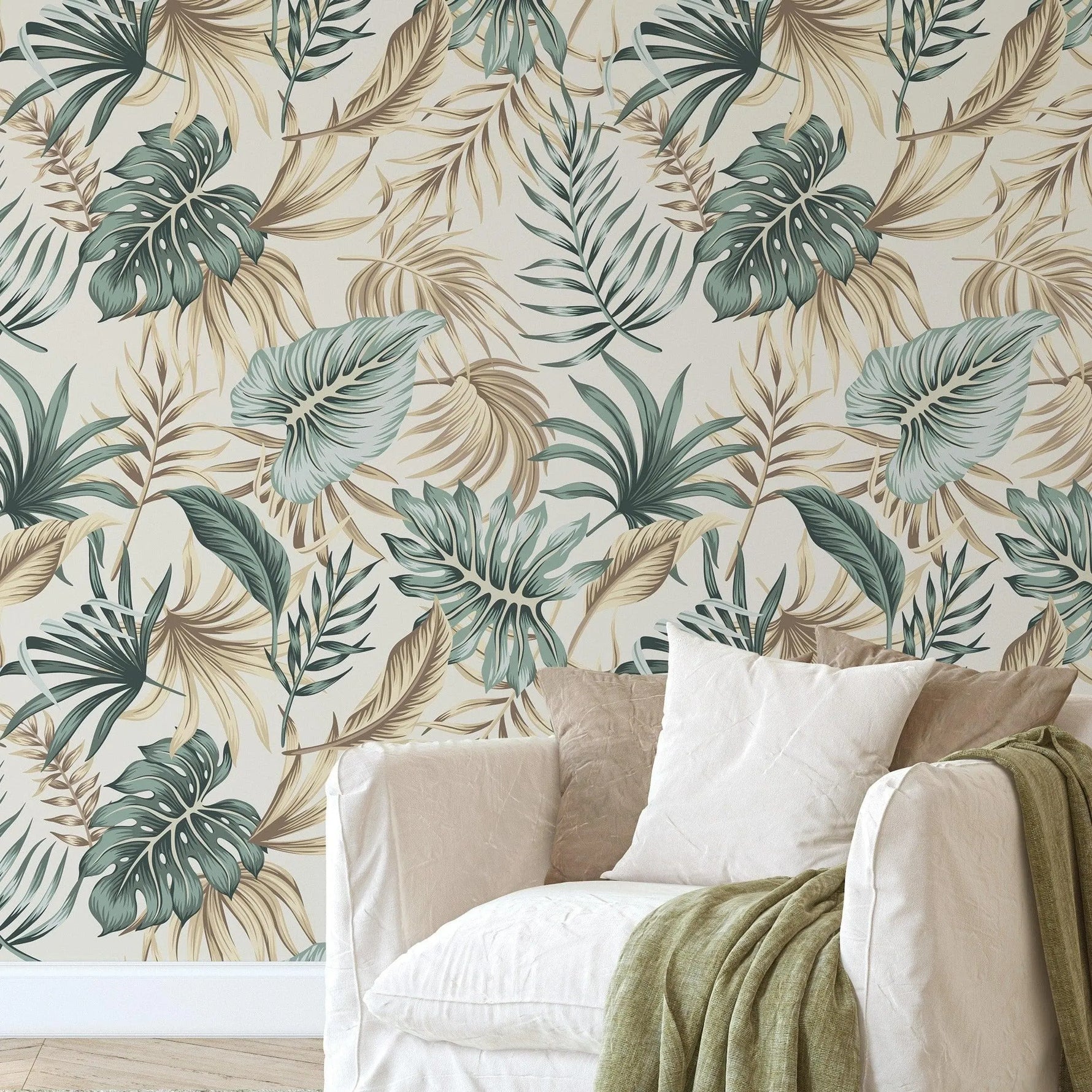 Green Palm Leaves Tropical Boho Watercolor Wallpaper