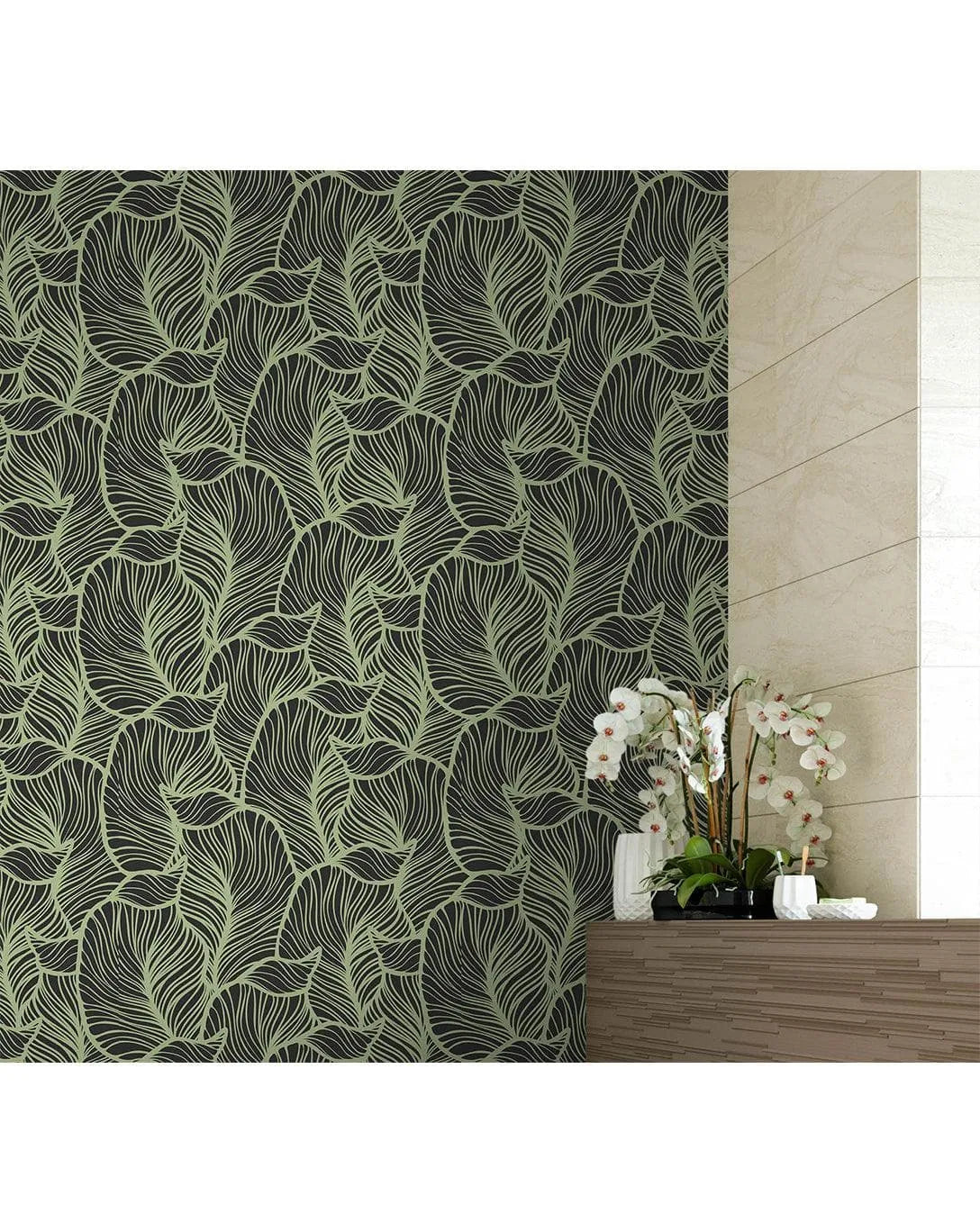 Green Tropical Leaves Removable Wallpaper