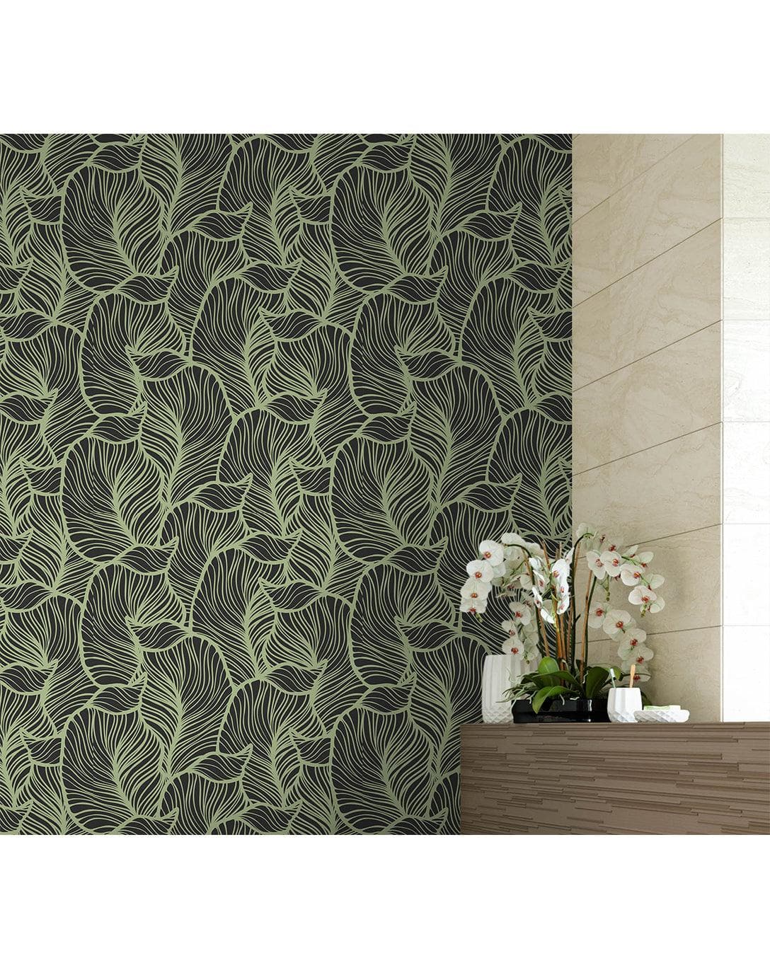 Green Tropical Leaves Removable Wallpaper 