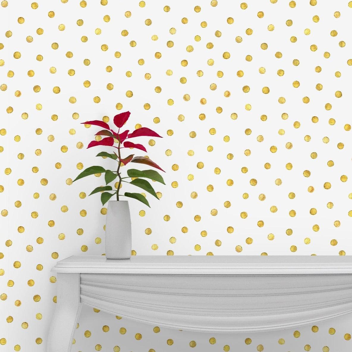 Green Waves Boho Style Self Adhesive Wallpaper Gold Polka Dots Removable Wallpaper 