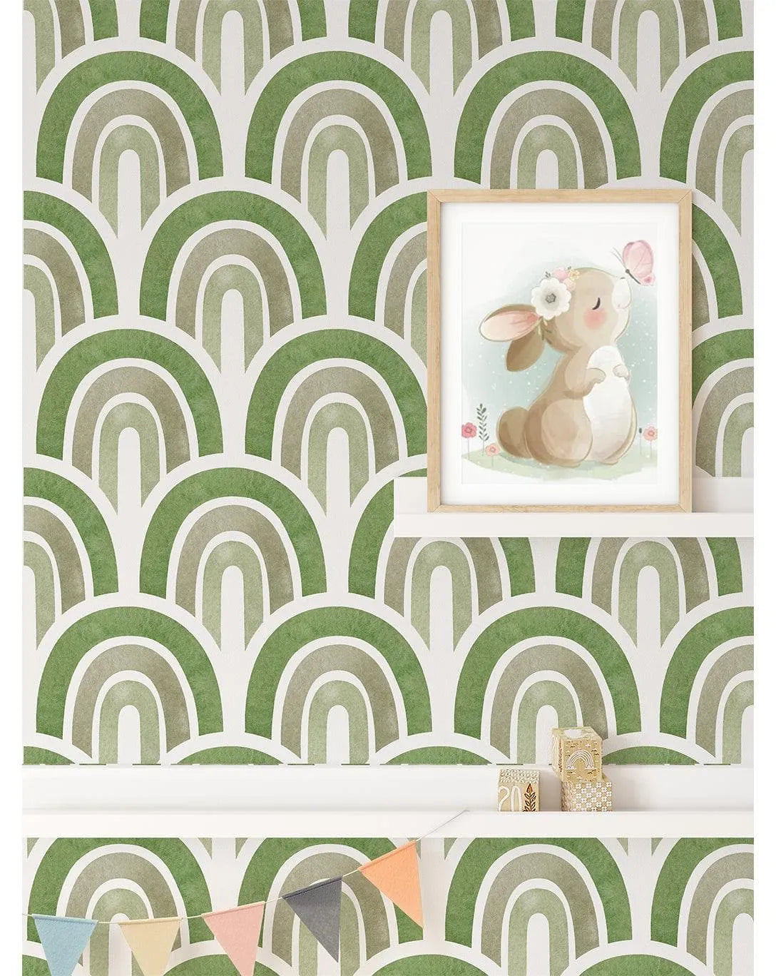 Green Waves Boho Style Self Adhesive Wallpaper