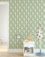 Green Waves Boho Style Self Adhesive Wallpaper