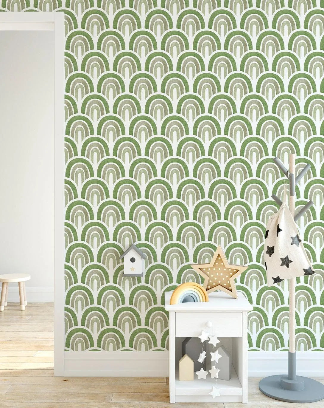 Green Waves Boho Style Self Adhesive Wallpaper