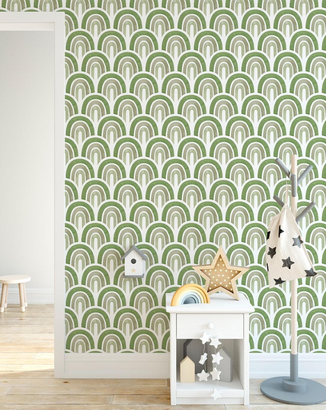 Green Waves Boho Style Self Adhesive Wallpaper 