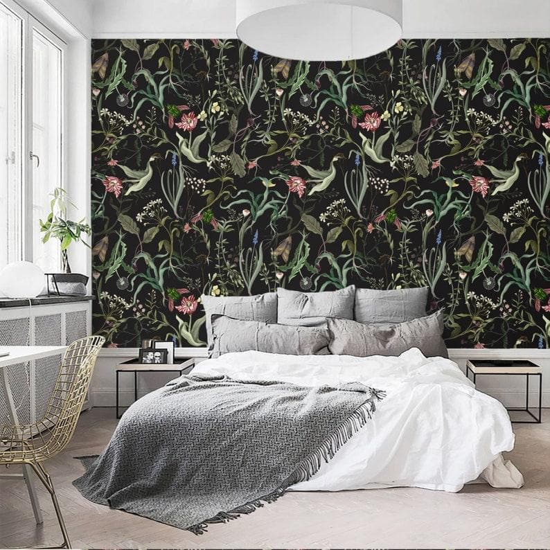 Green and Black Delicate Floral Leaves Wallpaper Green and Black Delicate Floral Leaves Wallpaper 
