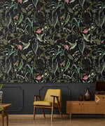 Green and Black Delicate Floral Leaves Wallpaper