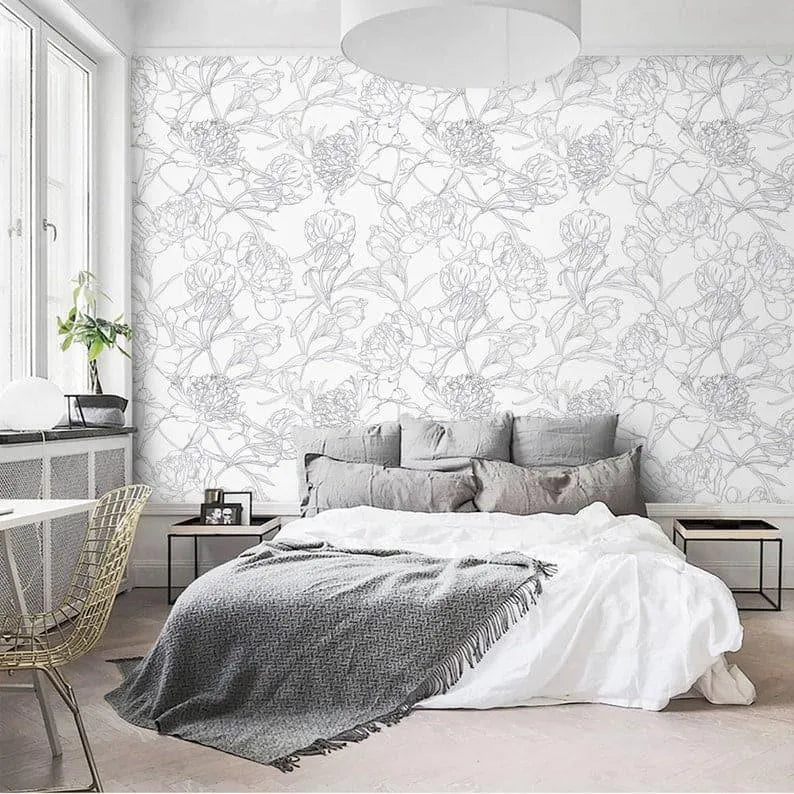 Neutral Minimalist Floral Peony Wallpaper