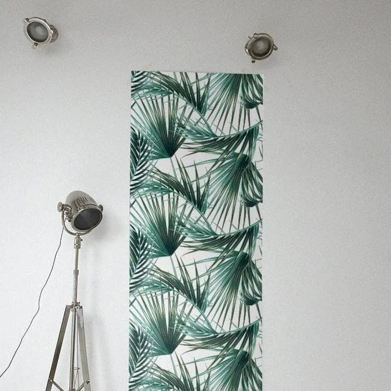 Green and White Palm Leaf and Foliage Wallpaper