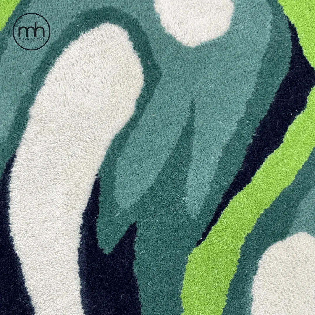 Green Monstera Leaf Shaped Accent Hand Tufted Wool Rug