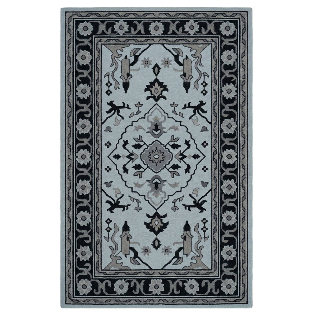 Grey Medallion Classic Hand Tufted Wool Rug 