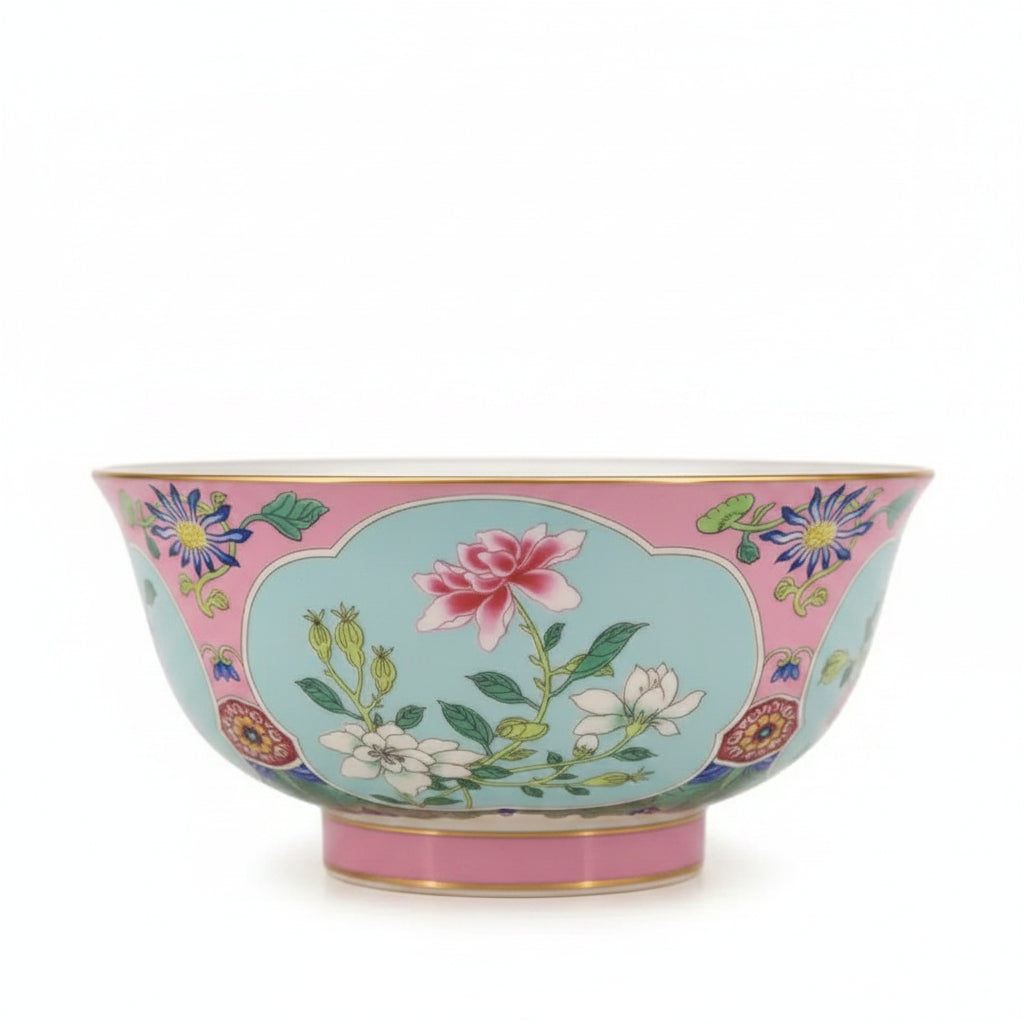 Qing Qianlong Pink Floral Porcelain Bowl — Antique Reproduction