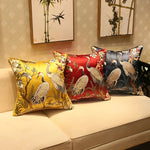 Chinoiserie Crane Embroidered Throw Pillow Cover