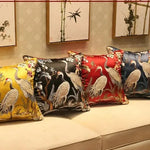 Chinoiserie Crane Embroidered Throw Pillow Cover