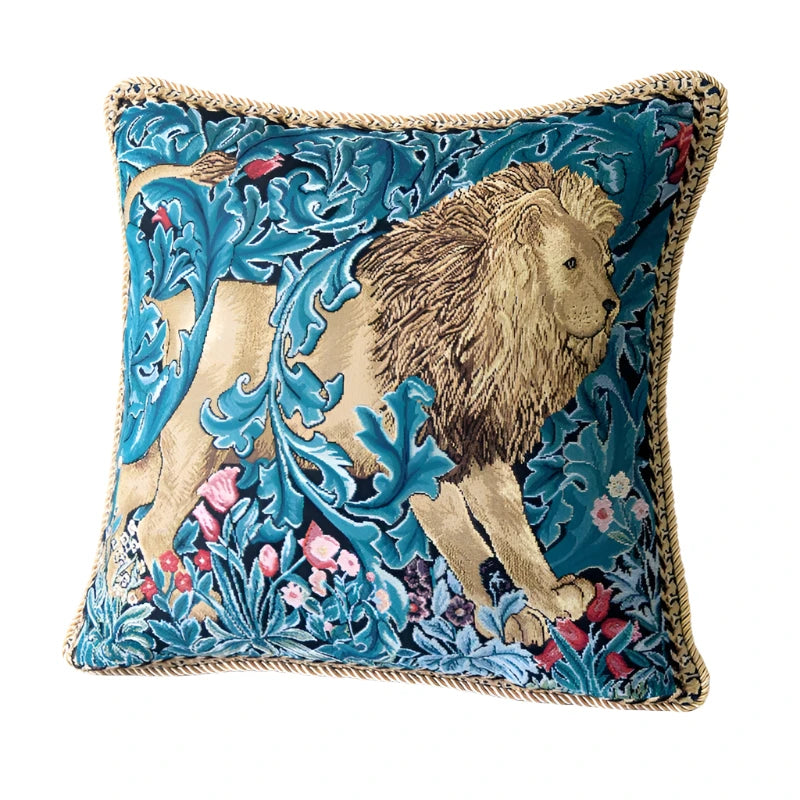 Lion Jacquard Weave Tapestry Cushion Cover