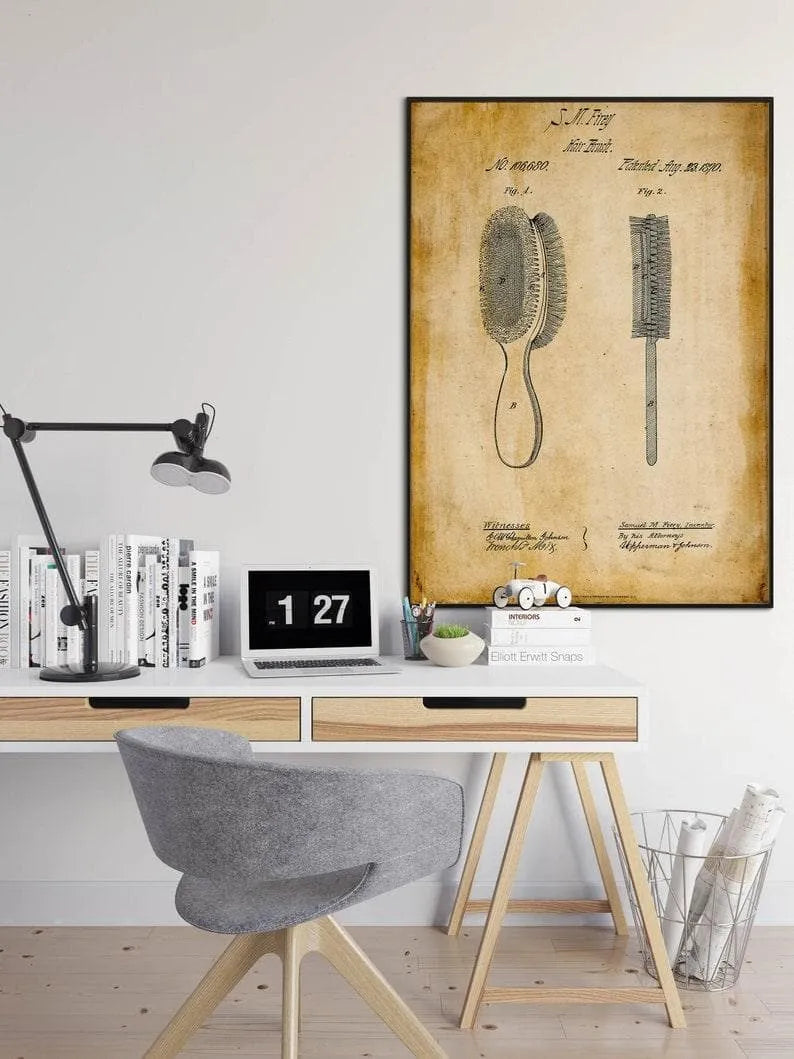 Hair Brush Patent Print| Framed Art Print