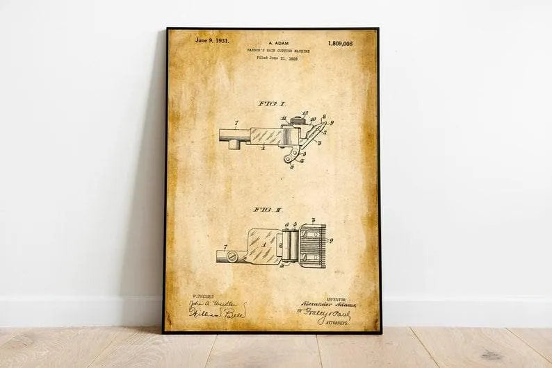 Hair Clipper Patent Print| Framed Art Print