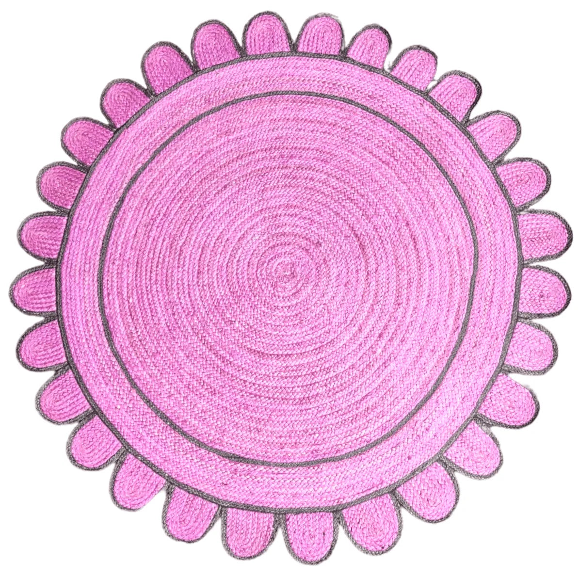 Handmade Scalloped Round Jute Rug - Pink