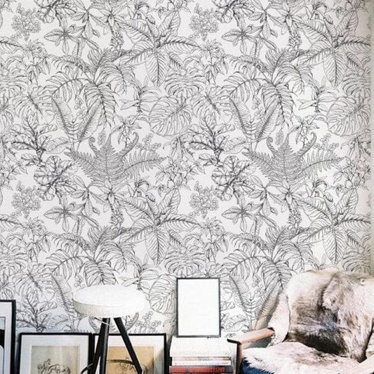 Hand Drawn Black and White Tropical Exotic Leaves Wallpaper Hand Sketch Tropical Leaves and Ferns Wallpaper Hand Sketch Tropical Leaves and Ferns Wallpaper 