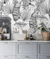 Hand Drawn Black and White Tropical Exotic Leaves Wallpaper 