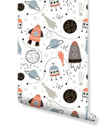 Hand Drawn Space Rockets Stars Removable Kids Wallpaper