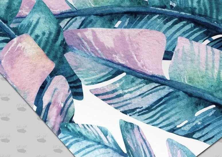 Blue and Pink Banana Leaves Watercolor Wallpaper