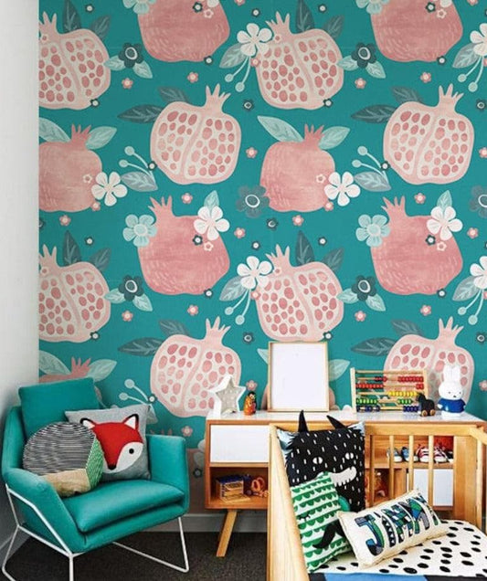 Hand Drawn Vintage Turquoise Pomegranate Wallpaper Hand Drawn Vintage Turquoise Pomegranate Wallpaper 