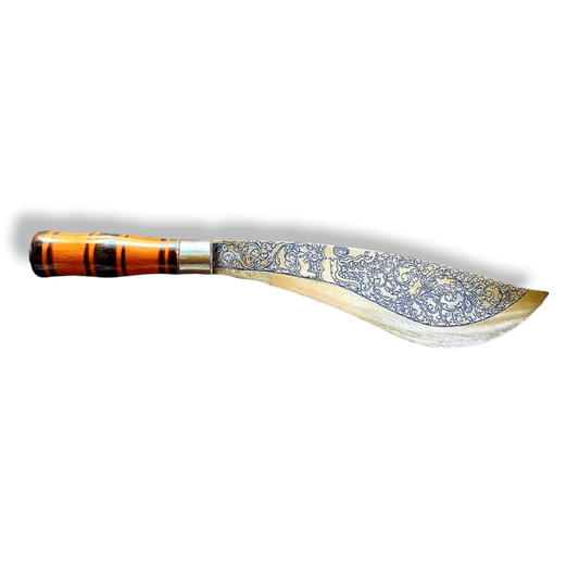 Hand Engraved Brass Khmer Knife with Case Hand Engraved Khmer Machete Knife with Short Handle Hand Engraved Khmer Machete Knife with Short Handle 