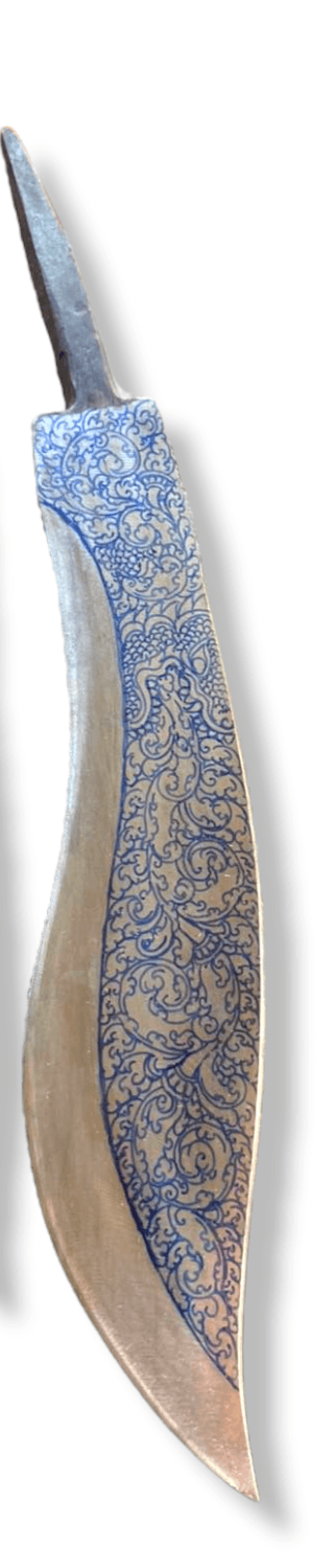Hand Engraved Brass Khmer Knife with Case Hand Engraved Khmer Machete Knife with Short Handle 