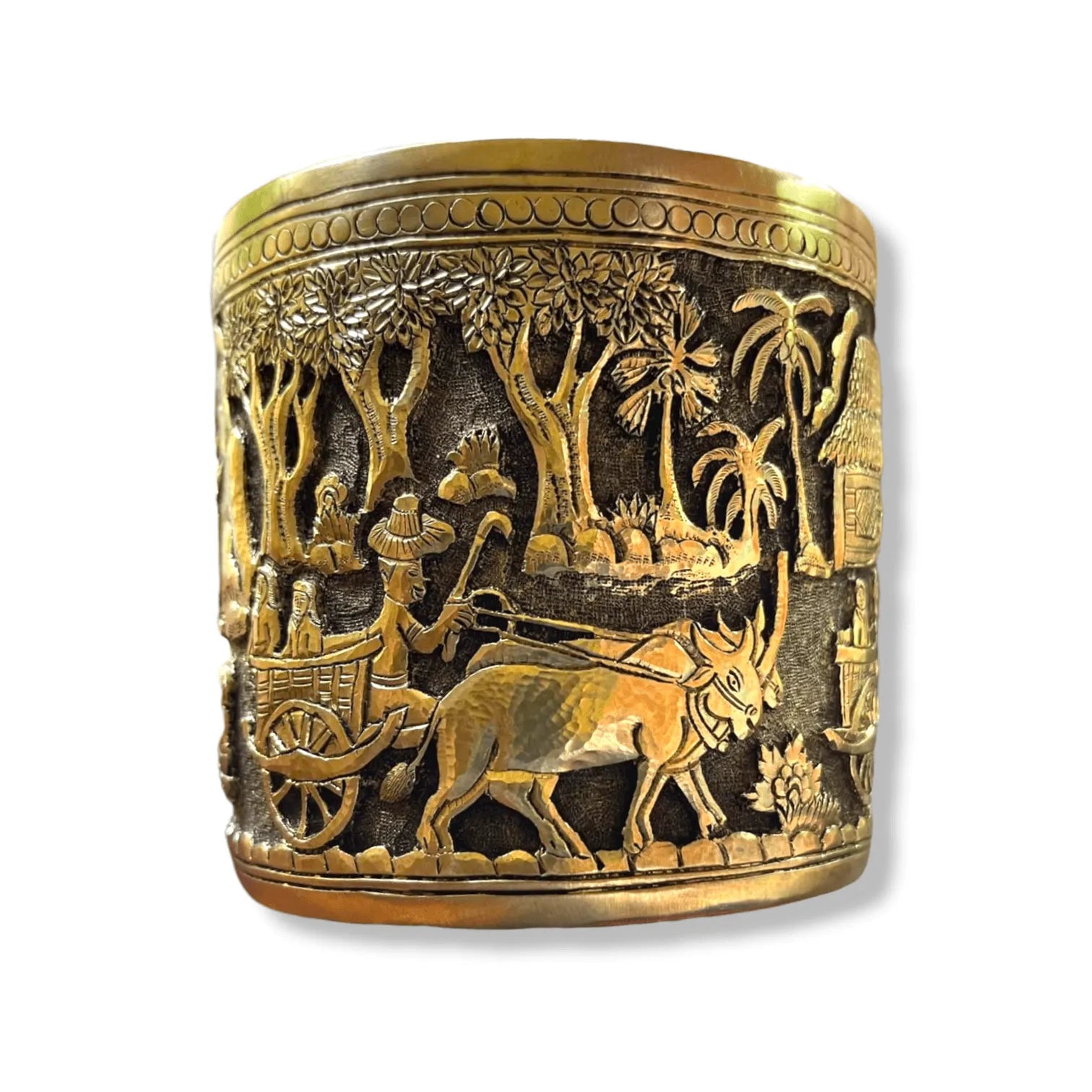 Hand Engraved Solid Brass Mug with Handle - Khmer Rural