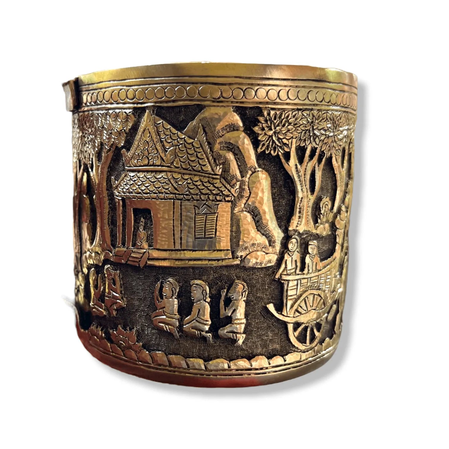 Hand Engraved Solid Brass Mug with Handle - Khmer Rural