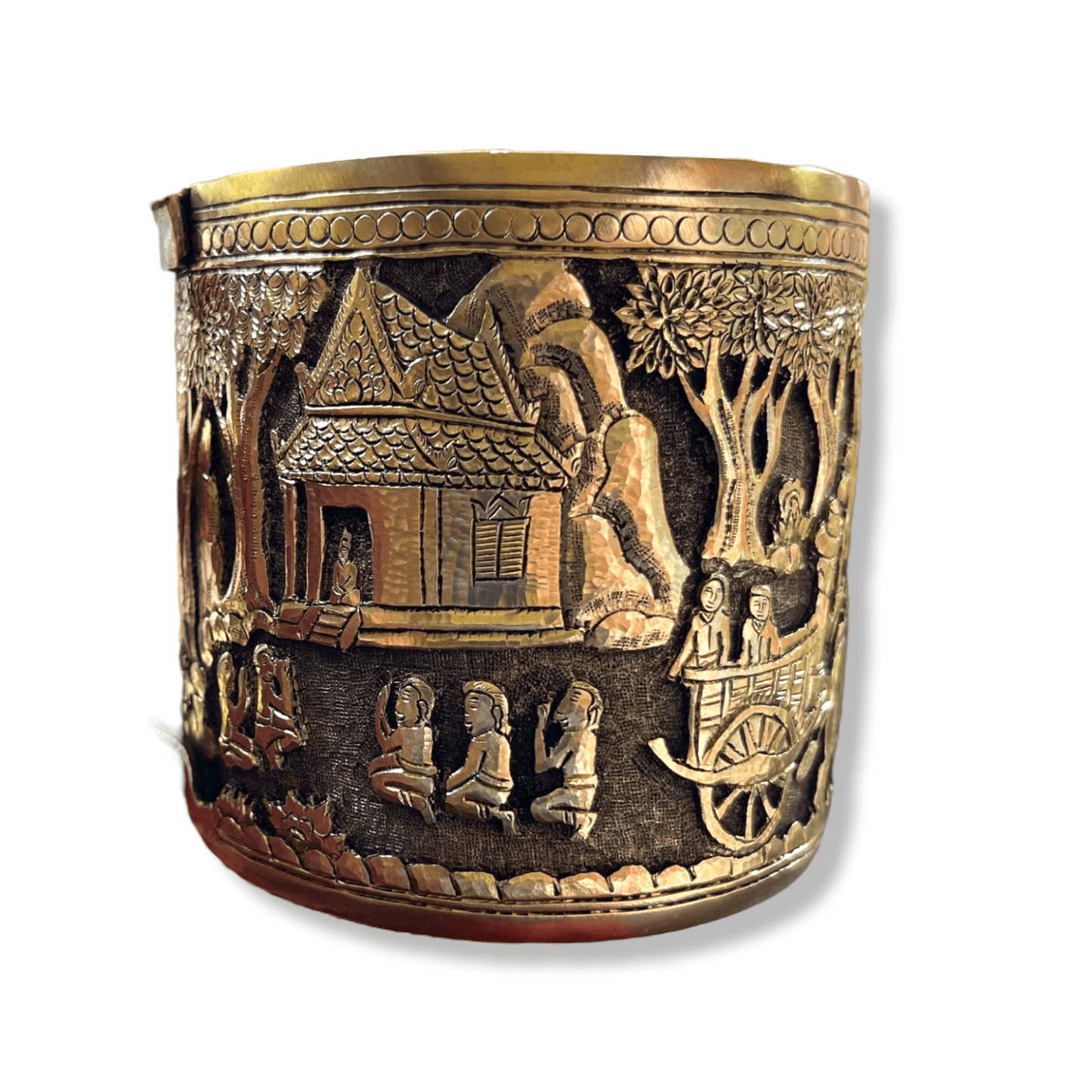 Hand Engraved Solid Brass Mug with Handle - Floral Art Hand Engraved Solid Brass Mug with Handle - Khmer Rural 