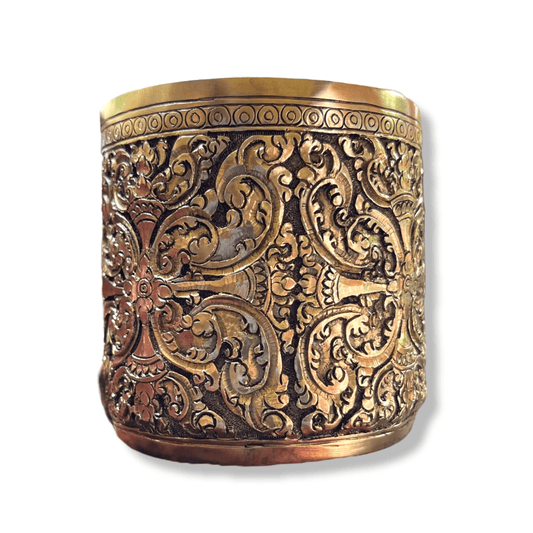 Hand Engraved Solid Brass Mug with Handle - Floral Art 